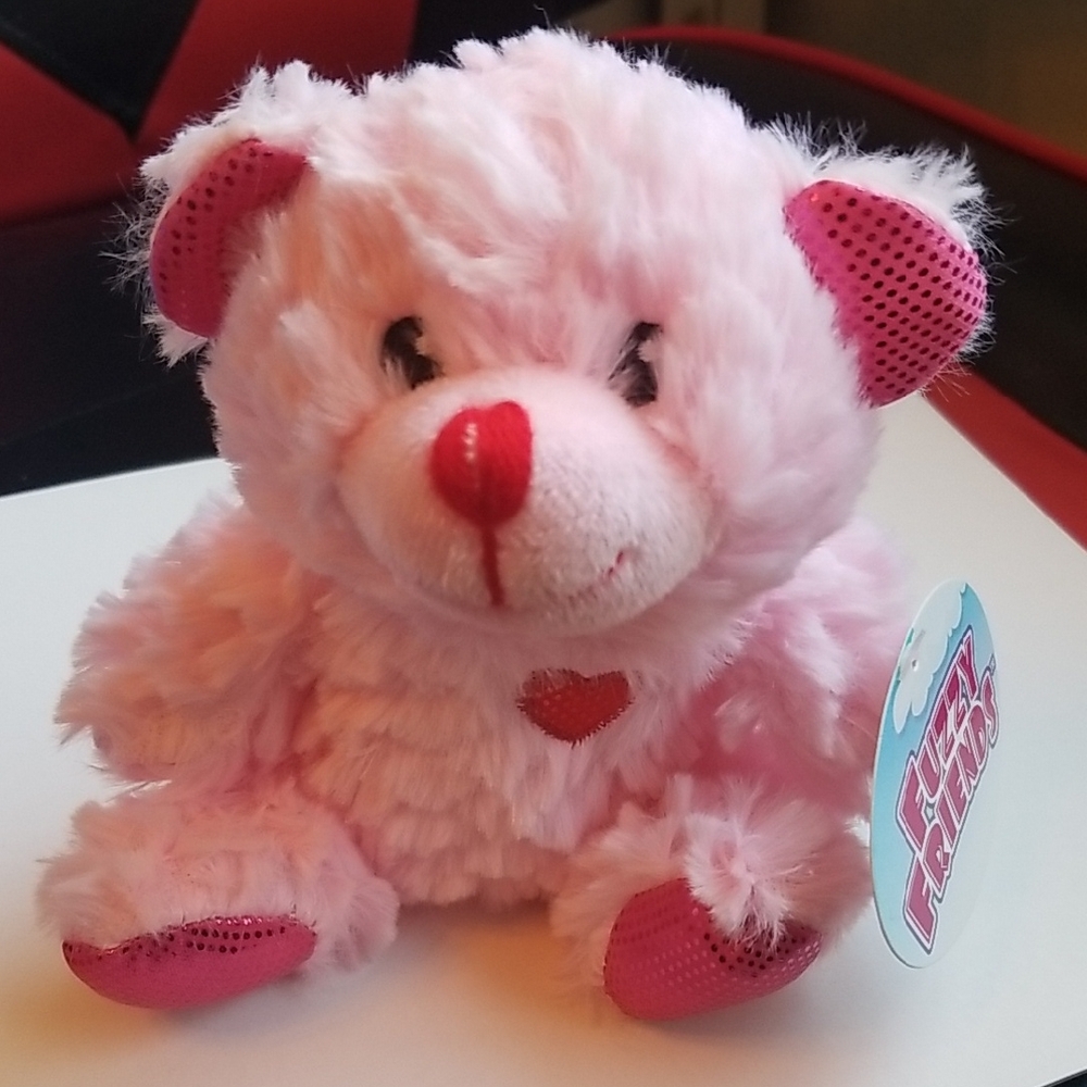 Fuzzy Friends NWT Soft Pink Plush Red Heart Teddy Bear